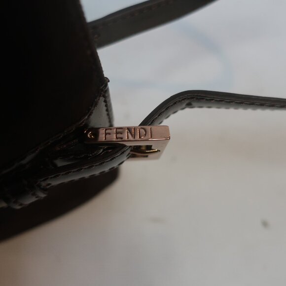 Authentic Fendi Dark Brown Suede Leather Borsa Manici Satchel Shoulder Handbag - Picture 13 of 16